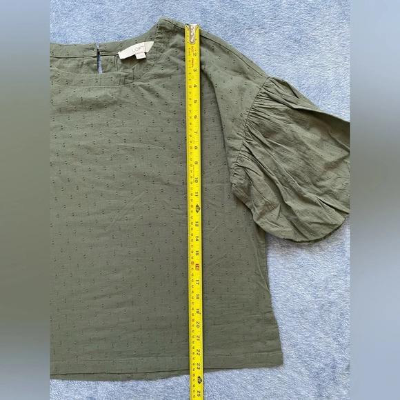 LOFT Anne Taylor 100% Cotton Oversized Sage Green Balloon Sleeve Blouse Size S - Picture 16 of 16